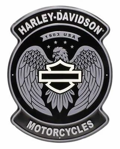 Harley-Davidson Embossed Tin Sign, Open Bar & Shield Eagle, 15 x 20 inches - Picture 1 of 3