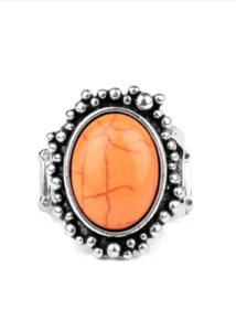 Paparazzi - Desert Mine - Orange/Silver Color - Stretch Ring - Picture 1 of 6
