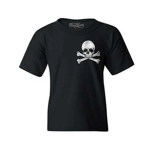 Distressed Skull and Crossbones Pocket Size Kids T-Shirt Novelty Shirt - Picture 1 of 3