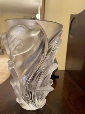 "Precioso jarrón de cristal Lalique Martinet Birds Francia 9,5"" diseñado en 1982" Foto 1 de 4