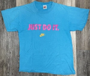 Nike Just Do It T Shirt Men's Medium Single Stitch Rare USA Blue Vintage 80s - Picture 1 of 9