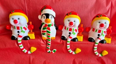 VTG 3 Snowman 1985 1 Penguin Blow Mold Stocking Hangers Shelf Sitters Christmas - Image 1 of 4