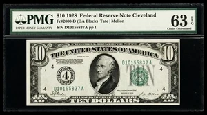 1928 $10 Federal Reserve Note Cleveland Numeric 4 PMG 63 EPQ Serial# D10155837A - Picture 1 of 2