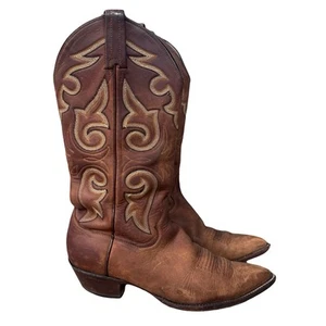 Vintage Panhandle Slim Womens Western Boots Size 9.5 Brown Leather Boho Cowboy - Picture 1 of 15