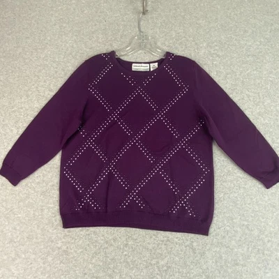 Suéter Alfred Dunner Mujer Talla PM Púrpura Cuentas Patrón Diamante Manga 3/4 Foto 1 de 4