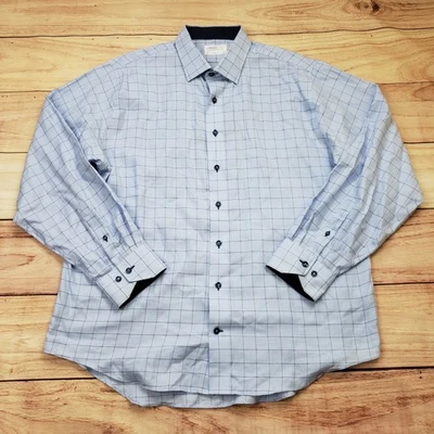 Lorenzo Uomo Shirt Mens 18 Blue Plaid Trim Fit Dress Button Down Cotton Adult * - Image 1 of 4