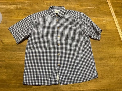 Camisa REI, Para Hombre Talla Pequeña, Azul Blanco Camisa A Cuadros Manga Corta Abotonada Foto 1 de 4