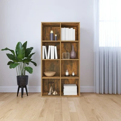 Book Cabinet Smoked Oak Engineered Wood 66x30x130 cm 8-Compartment Horizontal UK - Image 1 of 4