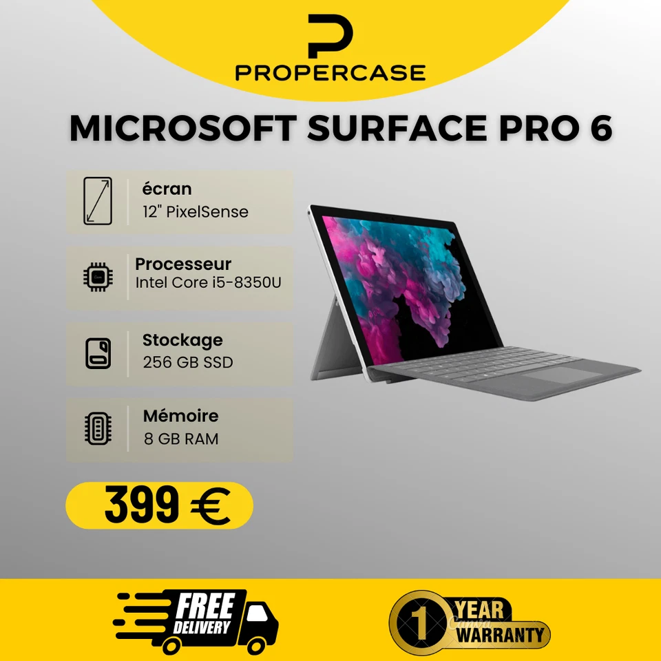 Microsoft Surface Pro 6 12,3" (Intel Core i5-8350U,  256Go SSD, 8Go RAM) - Photo 1/1