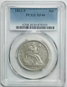 1862 S Half Dollars Liberty Seated PCGS XF-40 - Picture 1 of 2