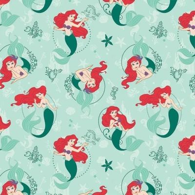 34"L X 45"W Disney Classic Princess Little Mermaid Ariel Cotton Fabric Yard - Image 1 of 2