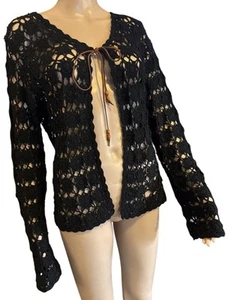Vintage y2k 00s 2000s black whimsygoth crochet cardigan fairy fairycore - Picture 1 of 8