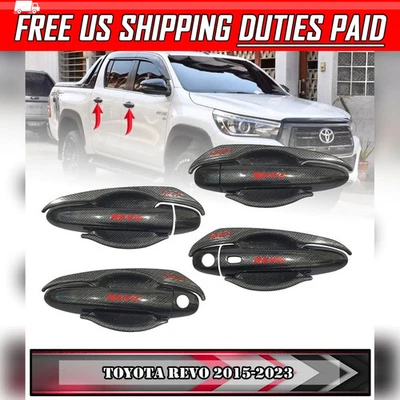 For Toyota Hilux Double Cab 2015-23 Set Outer Door Handle Cover Carbon Logo Red - Image 1 of 4