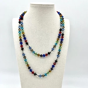Colorful Crystal Glass Beaded Necklace 42" Long Strand Fashion Jewelry - Picture 1 of 4