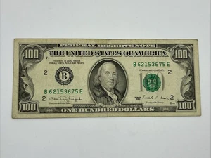 Series 1990 US One Hundred Dollar Bill Note $100 New York B 62153675 E - Picture 1 of 2