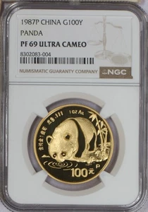 1987-P Gold Panda 1 oz. 100 Yuan NGC PF69 Ultra Cameo - Picture 1 of 2
