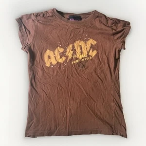 Women's AC DC Cotton Graphic Tee Top Brown Size M - Crop - Admit One - Picture 1 of 7