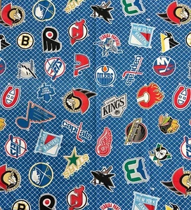 Vintage NHL Hockey Logos Fabric Polyester Cotton Chicago Montreal Boston Tampa - Picture 1 of 1