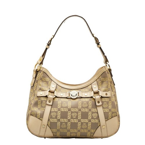 Versace Medusa borsa donna tela pelle beige giallo oro cerniera rara
