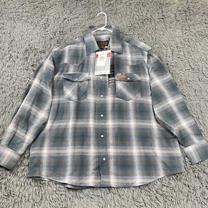 Men’s Extra Heavy Pearl Snap Plaid Flannel Outdoor Shacket Blue Gray Wht 2XL NWT - Picture 1 of 8