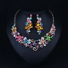 Women's Colorful Crystal Butterfly Necklace Earrings Wedding Party Jewelry Set
