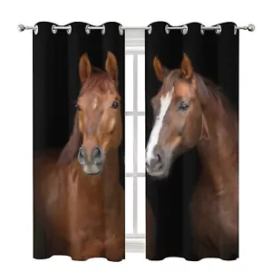 Wild Brown Horse Closed Together Blackout Curtains for Bedroom - Grommet Ther... - Picture 1 of 7