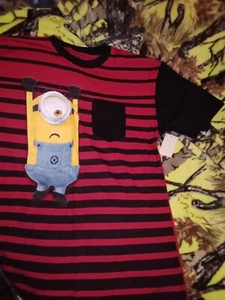 Minions T-shirt Boys Size XXL (18) Red/Black Stripe Short Sleeve Despicable Me - Picture 1 of 2