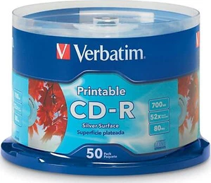 Verbatim CD-R Blank Discs 700MB 80 Minutes 52X Silver Inkjet Printable Surface - - Afbeelding 1 van 8