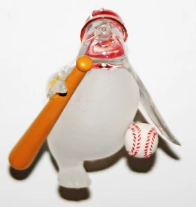 CHRISTMAS ORNAMENT BASEBALL PENGUIN BATTER UP BAT BALL CAP GLASS CLEAR FROSTED - Picture 1 of 1