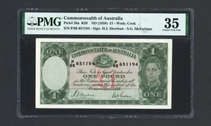 AUSTRALIA Banknote P 26a , R29 , ND(1938) , 1 Pound  PMG 35 King George VI KGVI - Picture 1 of 2