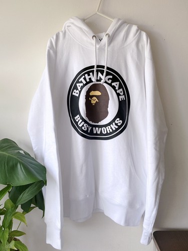 A BATHING APE (BAPE) Felpa con cappuccio pullover BAPE A Bathing Ape Busy Works bianca taglia L autentica