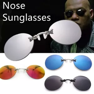 Clip On Nose Glasses Round Rimless Morpheus Sunglasses Mini Frameless Eyeglasses - Picture 1 of 14
