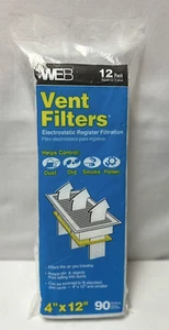 WEB Vent Filters 12 pack Electrostatic Register Filtration 90 Day 4”x12" NEW! - Picture 1 of 4