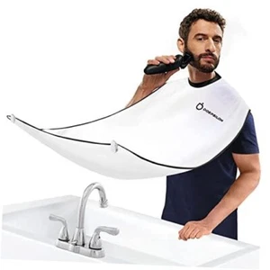 Beard Bib Apron, Beard Hair Clippings Catcher for Shaving and Trimming, White - Picture 1 of 7