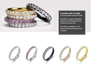 3mm Titanium Women Eternity CZs Wedding Band Ring - Gold / Rose / Silver - Picture 1 of 2