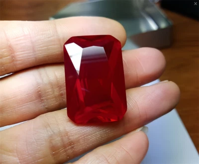 Top Quality Emerald Cut Pigeon Blood Red Ruby Lab-Created AAAA+ Loose Gemstone - Image 1 of 4