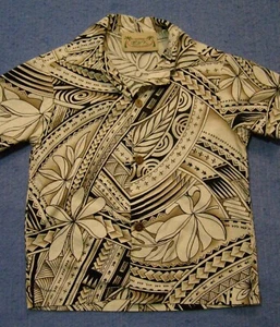Camisa E & K Aloha Hawaiana Bandas de Arco Flores Excéntricas Bronceado Negra Niño Talla 4 - Imagen 1 de 6