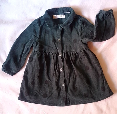 ZARA Girl Feincord Kleid Gr.80 9-12M Tannengrün Kreise durchgeknöpft TOP - Bild 1 von 4