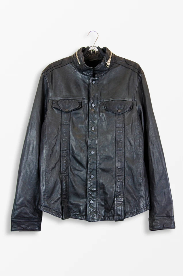 AllSaints Holmes Chaqueta de Cuero Negra Moto Camisa Estilo Hombre’s XL Foto 1 de 4