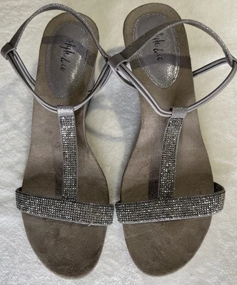 Style & Co Mulan 2 Embellished Evening Wedge Sandals Size 9W Silver Gray Sparkle - Image 1 of 4