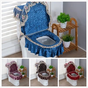 Juego de 3 fundas de asiento de inodoro lavables de terciopelo de encaje tapa almohadillas Ho. - Imagen 1 de 14