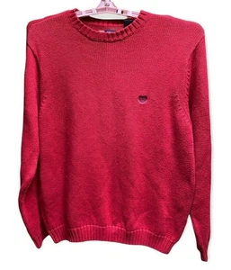 Chaps Red 100% Cotton Crew Neck Pullover Sweater Crest Logo Holiday Long Sleeve  - Picture 1 of 5