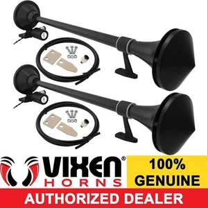 VIXEN BOCINAS TREN BOCINA AIRE 2 TROMPETAS NEGRO IMPERMEABLE PARA BARCO/CAMIÓN SONIDO FUERTE - Imagen 1 de 10