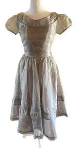 Vintage 50's Chiffon Over Taffeta Fit & Flare Dress Cap Puff Sleeve Gray Small - Picture 1 of 20