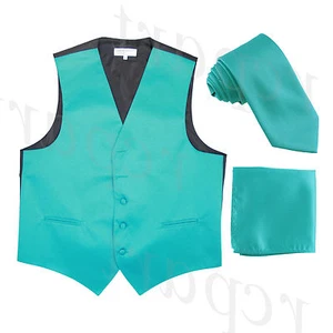 New Men's Vesuvio Napoli Tuxedo Vest Necktie Hankie set prom party formal Teal - Picture 1 of 8