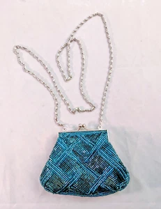 Cache Turquoise Beaded Formal Small Evening Purse Crossbody Handbag Vintage - Picture 1 of 7