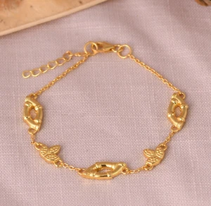 Yellow Gold Bamboo Bracelet Vintage Adjustable Chain Leaf Bangle For Women Gift - Picture 1 of 9