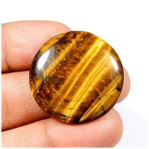 Natural Yellow Flashy Tiger Eye Cabochon Gemstone Round Shape Loose 38 Ct TE-168 - Picture 1 of 6