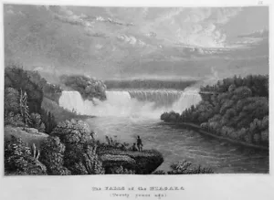 NIAGARA RIVER HORSESHOE FALLS ~ 1835 Landscape Art Print Engraving Rare View! - Picture 1 of 1