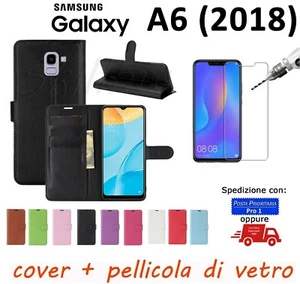 COVER CUSTODIA PORTAFOGLIO LIBRO TESSERE CARTE PER SAMSUNG GALAXY A6 2018 +VETRO - Zdjęcie 1 z 13